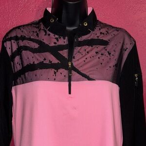 Jamie Sadock Pink and Black athletic sportswear golf shirt. Sz medium.